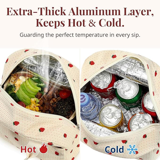 LOVELYWIND Insulated Lunch Bag for Women Men, Stylish Corduroy Tote Bag with Aluminum Lining, Large Capacity Reusable Cooler for Work, Travel, or Beach, Rainbow Plaid Lunch Box