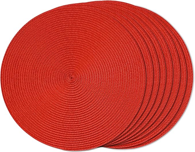 FunWheat Round Braided Placemats Set of 8 Place Mats for Dining Tables Woven Washable Non-Slip Table mats Small 13 inch(S Red, 8pcs)