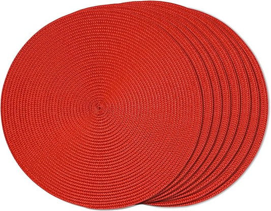 FunWheat Round Braided Placemats Set of 8 Place Mats for Dining Tables Woven Washable Non-Slip Table mats Small 13 inch(S Red, 8pcs)
