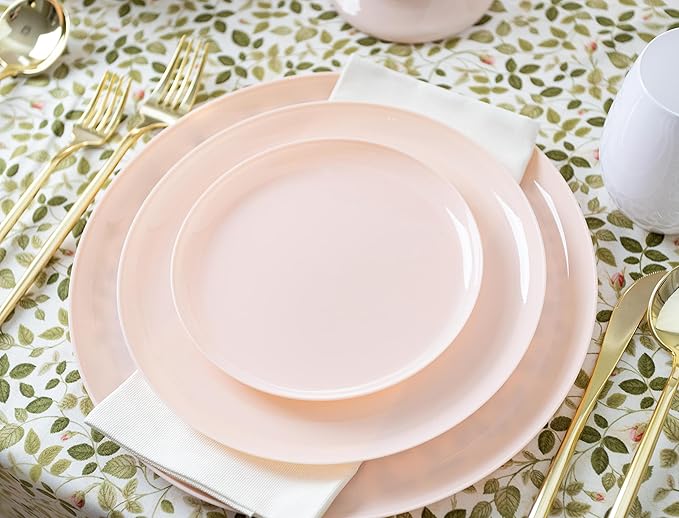 [30 Pack 10.7''] Pink Plastic Party Plates Edge Collection Premium heavyweight Elegant Disposable Tableware Dishes