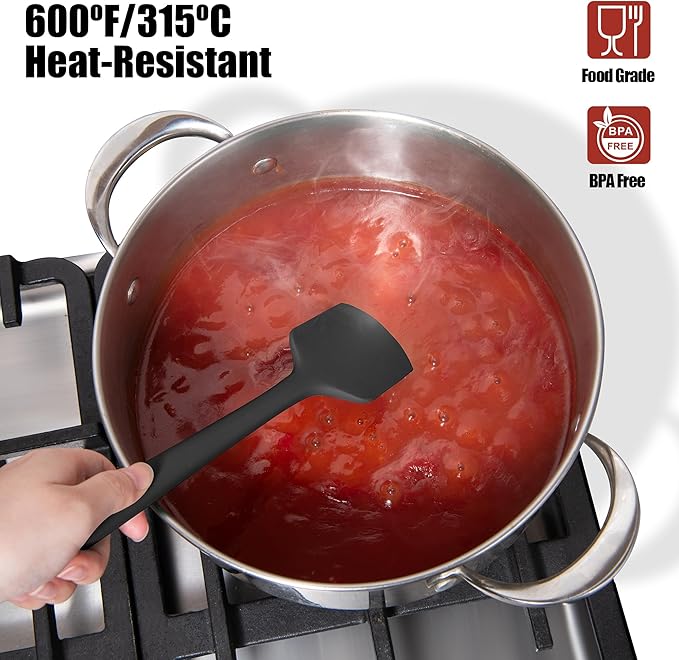 600째F Heat Resistant Silicone Spatula, Doosu High Temp Flexible Kitchen Rubber Bowl Scrapers Food Grade Seamless Baking Supplies Scratch-Proof for Scraping Non-Stick Pans (Black, 11.4in)