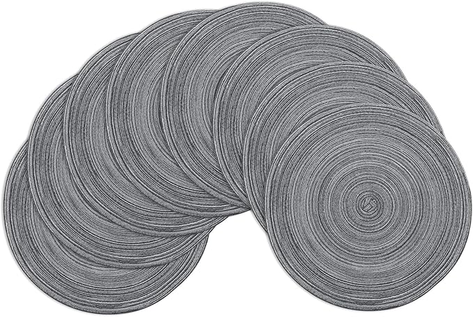 Winknowl Round Braided Placemats Set of 8 Washable Woven Heat Resistant Table Mats for Kitchen Dining Tables 15 inch Round Place Mats (Mist Gray,8)