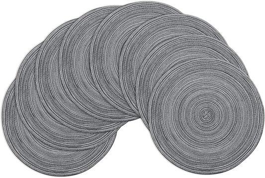 Winknowl Round Braided Placemats Set of 8 Washable Woven Heat Resistant Table Mats for Kitchen Dining Tables 15 inch Round Place Mats (Mist Gray,8)