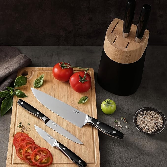 6-Piece Knife Block Sets，Stainless Steel Kitchen Knife Set with Block ??High Carbon Black Knives, Dishwasher Safe，Holiday Gift