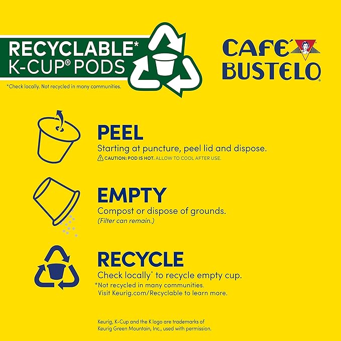 Caf챕 Bustelo Espresso Style Dark Roast Coffee, 72 Count Keurig K-Cup Pods