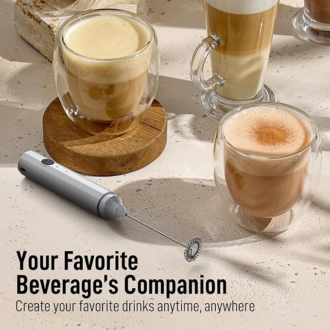 Zulay Froth N Go Milk Frother ??Rechargeable 3-in-1 Handheld Frother Wand with Travel Case & USB-C Charger ??Single, Double & Egg Whisk for Latte, Cappuccino, Matcha, Protein Shakes ??Silver