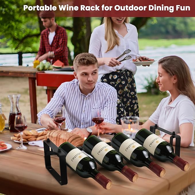Stackable 4 Bottles Wine Rack ??Compact Metal Wine Holder for Countertop, Cabinet, Pantry, Bar, or Small Spaces ??Small Freestanding Wine Storage Organizer for Tight Spaces (1 Tier, Black)