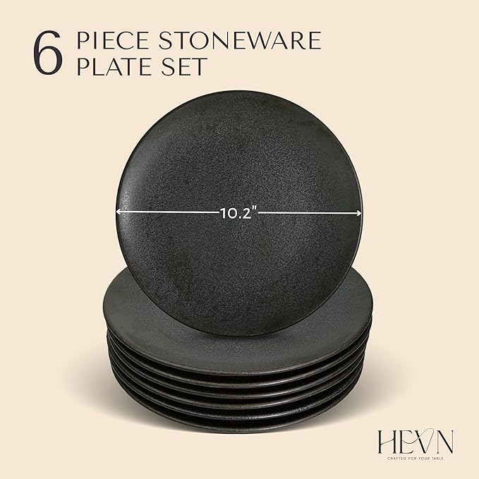 HEVN 6 Piece 10.2??Stoneware Dinnerware Set ??Modern Dinner Plates Set of 6, Dishwasher & Microwave Safe Dish Set, Durable Dinnerware Sets for Everyday Use