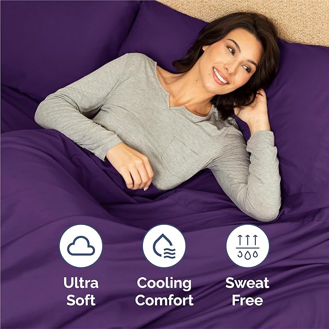 King 6 Piece Sheet Set - Cooling & Breathable Bed Sheets - Hotel Luxury Bed Sheets for Women, Men, Kids & Teens - Comfy Bedding w/Deep Pockets & Easy Fit - Soft & Wrinkle Free - King Purple Sheets