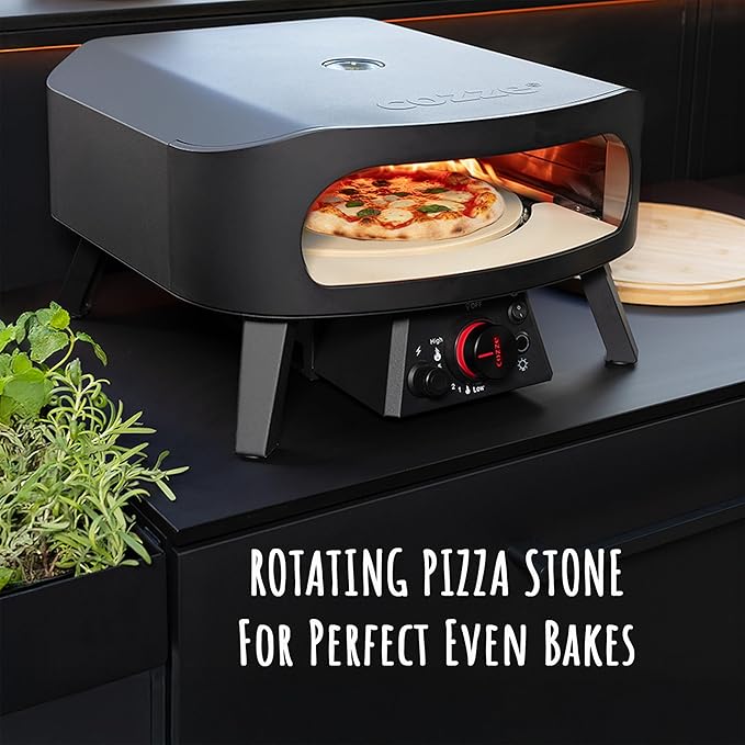 13" Gas Pizza Oven with Rotating Pizza Stone for Easy Restaurant-Style Pizza at Home ??Triple Burner, Built-In Thermometer, Fast 15-Min Preheat, Portable Outdoor Pizza Oven