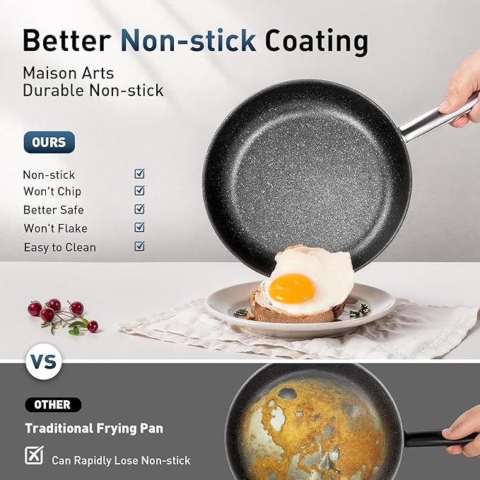 MAISON ARTS Non stick Cookware Sets, 6 Piece Induction Pots and Pans Set, Non-Toxic Deep Frying Pan Suitable for All Stove