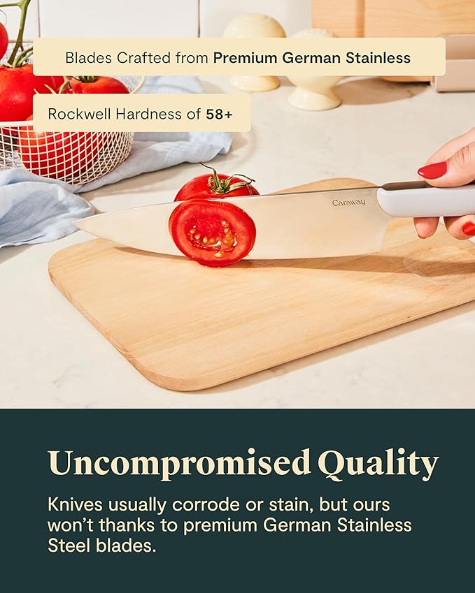 Caraway 5 Piece Knife Set - Premium German Steel Blade Kitchen Knives - Ergonomic Handles - No Microplastics - Perracotta
