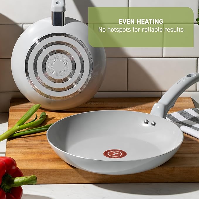 T-Fal Refresh Ceramic Nonstick Cookware Set, 20-Piece, Oven Safe to 350째F, Stockpot, Ceramic Pots and Pans Set, Frying Pans, Griddle, Utensils, Sand Beige