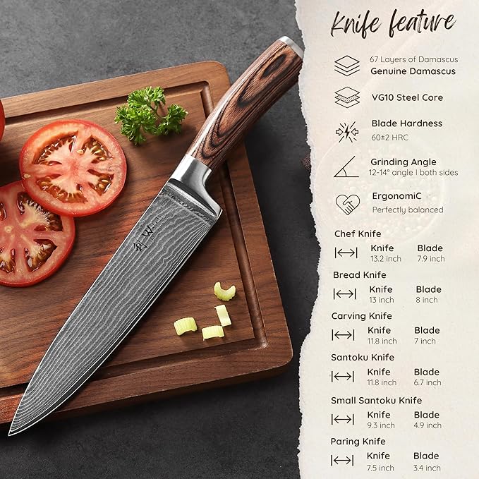 Wakoli EDIB 6-Piece Damascus Knife Set ??Professional Chef Knives Set with VG10 Core Blades, 67-Layer Damascus Steel and Ergonomic Pakkawood Handles ??Premium Kitchen Knives in Elegant Gift Box