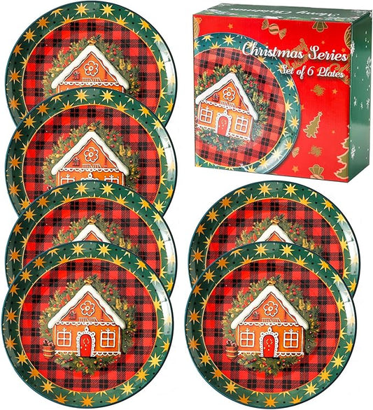 Dinner Plates Set of 6, 10 Inch Ceramic Plates, Christmas Dishes for Dinner Party Holiday Occasions, Microwave And Dishwasher Safe