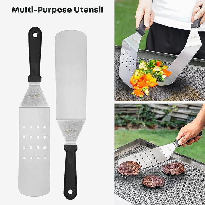 Stanbroil Stainless Steel Griddle Food Mover, 3 PCS Flat Top Grill Accessories Set for Stir Fry and Move Food