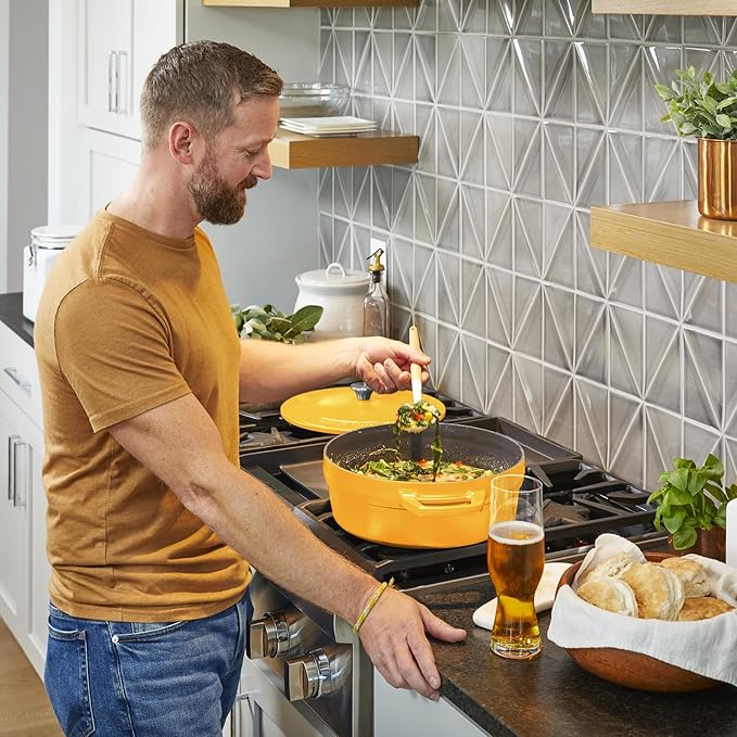 All American 1930 - Dutch Oven - The Saucier Set, Mustard Yellow - 5.5qt Capacity - Perfect for Sauces, Soups & Simmering - Non Stick & PFAS Free - Made in the USA