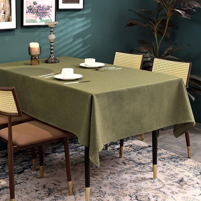 BALCONY & FALCON Extra-Large Table Cloth for 8ft Rectangle Tables ??Waterproof & Crease-Proof Farmhouse Tablecloth for Banquet, Wedding, Baby Shower竊똂hristmas Holiday Party (Olive, 91" x 156")