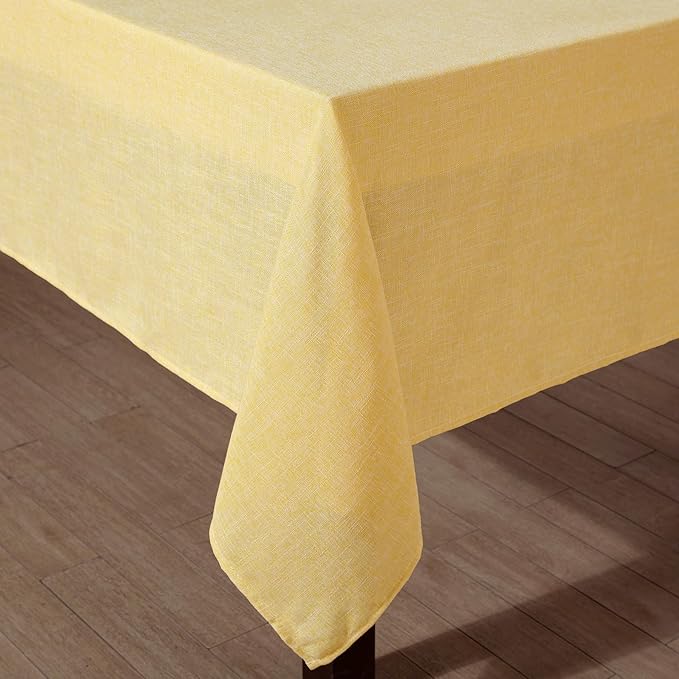 Laura Ashley Harper Luxuriously Smooth Fabric Tablecloth for Formal or Casual Dining, Holiday, Banquet, Wedding or Party, 60" x 84", Yellow