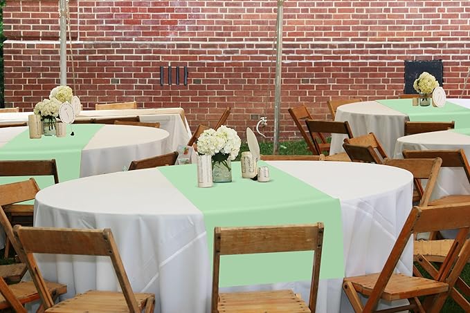 12 Pack Sage Green Table Runner 12 x 72 Inch Long Rustic Farmhouse Wedding Table Runner,Washable and Reusable 6 FT Polyester Table Runners for Wedding Birthday Party Banquet Table Decorations