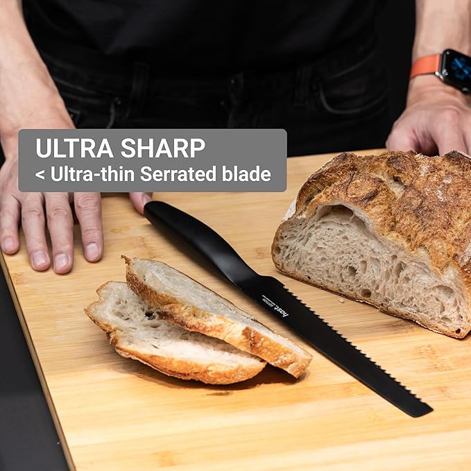 HAST Edition 8-Inch Serrated Bread Knife, Ultra-Sharp Professional Bread Slicing Knife, Advanced Powder Steel, Lightweight, Comfortable Ergonomic & Award-Winning Design (Titanium Black)