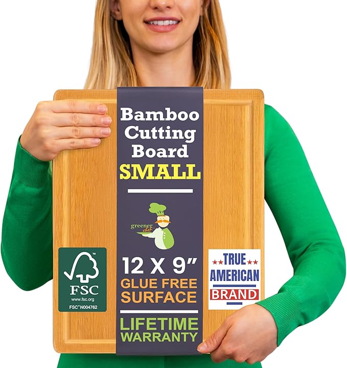 Small Bamboo Cutting Board ??12 Inch Wood Cutting Boards for Kitchen with Glue-Free Surface??& Juice Groove ??Non-Toxic, FSC-Certified, Durable Wooden Chopping Board - Rectangle