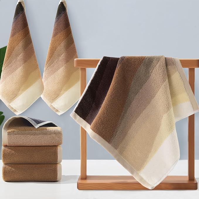VOOVA & MOVAS Brown Washcloths 6 Pack - 100% Cotton | 480GSM | Soft | Absorbent | Long-Lasting, Wash Cloths for Your Face and Body, 13"x13", Decorative Hand Towels for Bathroom, Beige and Brown