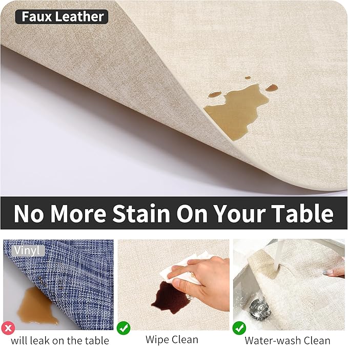 Maxpearl Round Placemats Set of 6, 13.8 inch Faux Leather Heat Resistant Table Mats, Non Slip Waterproof Wipeable Place Mats for Kitchen Dining Holiday Party Table Settings, Beige