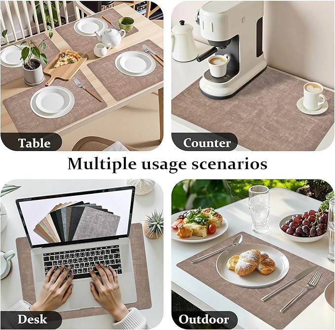 FROMHEART Faux Leather Placemats Set of 4?밯aterproof,Heat/Oil Stain-Resistant PU Table Mat?밨eversible,Non-Slip,Easy to Clean Place Mats for Kitchen,Dining,Indoor/Outdoor,(Dark Coffee,11.8" x 17")