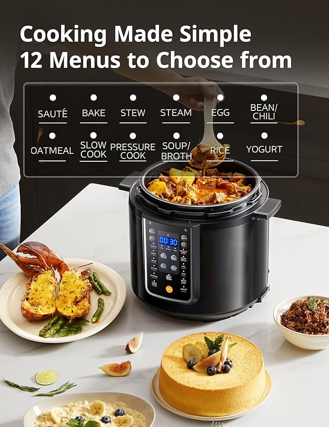 COMFEE??9-in-1 Electric Pressure Cooker, 14 Presets Instant Multi Slow Cooker Olla de Presion Non-Stick Pot Rice , Yogurt Maker, Saut챕 Steamer, Black , 6 Quarts
