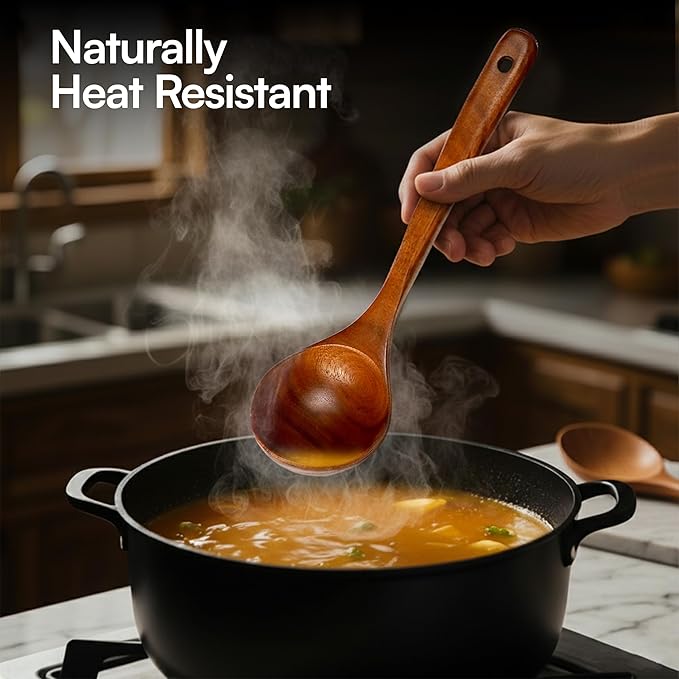 Premium Teak Wooden Utensil Set, 7-Piece Handcrafted Cooking Spoons & Spatulas ??Nonstick Safe, Durable, Heat-Resistant Wooden Utensils for Everyday Cooking