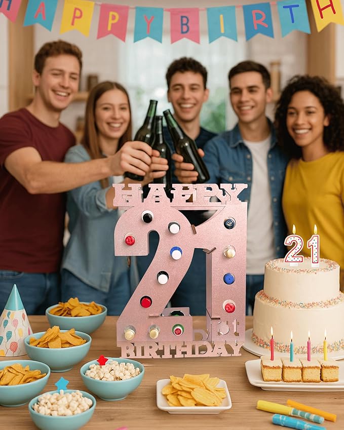 21st Birthday Mini Wooden Liquor Bottle Display Shelf 21st Birthday Decorations for Her Unique Birthday Gifts (Pink)