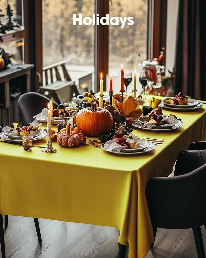 Pureegg Plastic Table Cloth Disposable 12 Pack, 54 x 108 Inch Table Cloths, Easter Party, Decorative Tablecloths, Rectangle, Lemon, Pastel Plastic Cover, Leakproof & Sturdy, Yellow