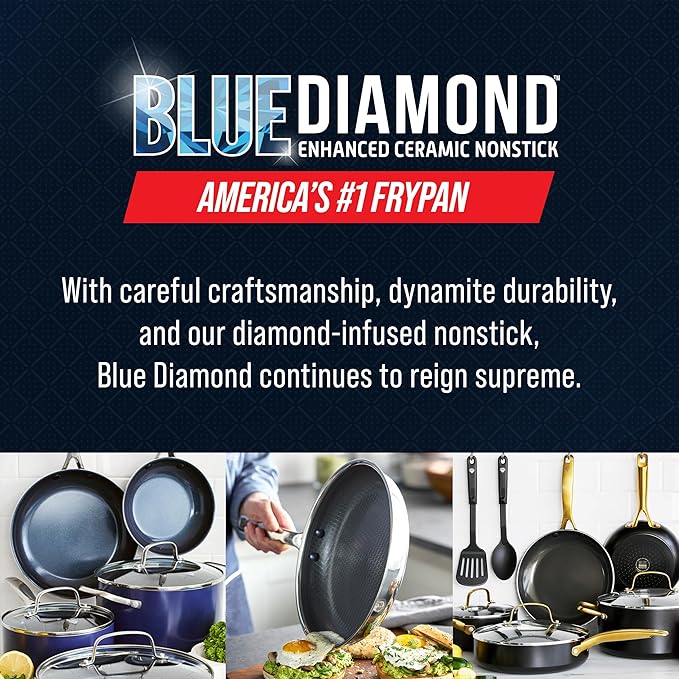 Blue Diamond Hybrid Nonstick Stainless Steel 12??Wok with Lid, PFAS-Free Ceramic Diamond Bond Stir-Fry Pan, Induction Ready, Dishwasher & Oven Safe, Metal Utensil Safe, Stay-Cool Handle, Silver