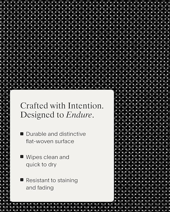 Chilewich Basketweave Placemats in Black - Set of 4 - Easy Care Woven Tabletop Textiles - Indoor/Outdoor - 15" Round