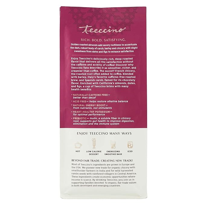 Teeccino Caramel Nut Chicory Coffee Alternative - Ground Herbal Coffee That?™s Prebiotic, Caffeine Free & Acid Free, Medium Roast, 11 Ounce
