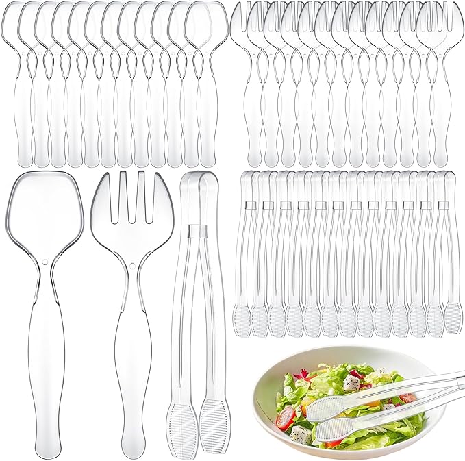Vesici 12 Sets /36 Pcs 9'' Large Plastic Serving Utensils Set for Buffet, Clear Disposable Serving Utensils Heavy Duty Spoons Forks Tongs Catering Supplies for Christmas Wedding Birthday Party