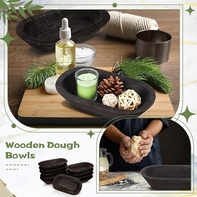 Nuogo 10 Pack Wooden Dough Bowls Bulk 8.5 Inch Rustic Dough Bowls for Wedding DIY Candle Home Crafts Making Farmhouse Fruits Supplies Decoration(Black)