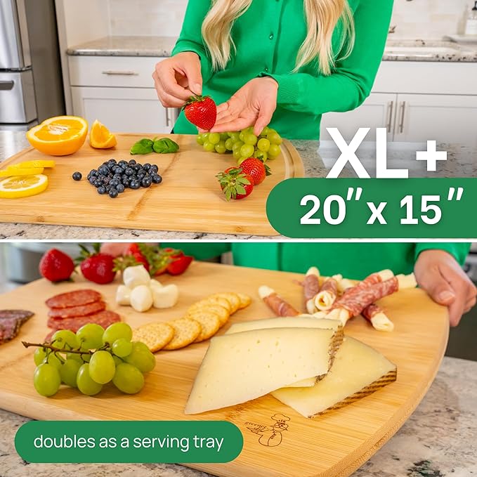 Greener Chef 20 Inch Bamboo Cutting Board Featuring Super-Sized Glue-Free Surface????Heavy Duty Butcher Block for Safe Meal Prep, Chopping & Carving with Lifetime Replacements