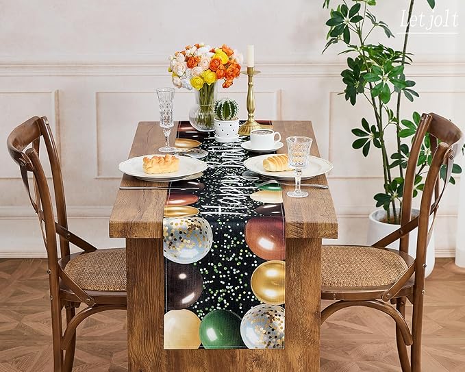 Letjolt Green Brown Balloon Happy Birthday Table Runner 72 Inches Celebrate Birthday Party Table Decor