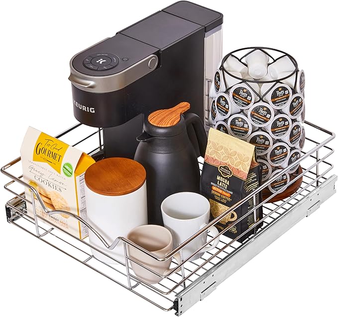 HOLDN??STORAGE Heavy-Duty Premium Collection Pull Out Cabinet Organizer, Cabinet Drawer Slide Outs, Lifetime Limited Warranty - Basket Size 17" W x 21" D x 5" H, Anti-Rust Chrome Finish