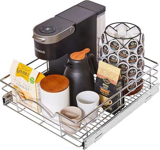 HOLDN??STORAGE Heavy-Duty Premium Collection Pull Out Cabinet Organizer, Cabinet Drawer Slide Outs, Lifetime Limited Warranty - Basket Size 17" W x 21" D x 5" H, Anti-Rust Chrome Finish