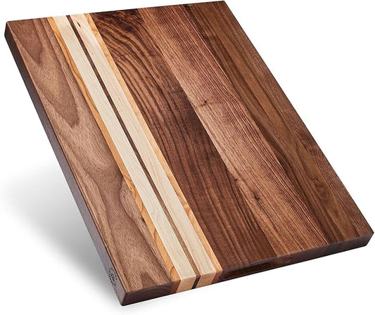 Sonder Los Angeles Motley Cutting Board | Reversible Walnut, Cherry, & Maple Edge Grain Cutting Board for Kitchen with Crackerwell for Charcuterie | Gift Box Included | 17x13x1.1 in
