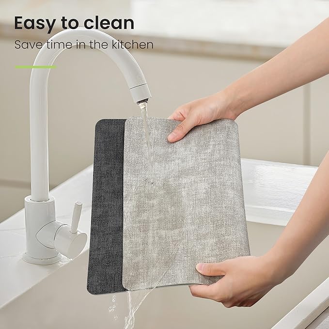 Fyvva Placemats Set of 6, Faux Leather Heat Resistant Wipeable Placemats, Dual Sided Waterproof Washable Table Mats with Coaster, Suitable for Kitchen, Dining, Table Decor(6, Black Light Gray)