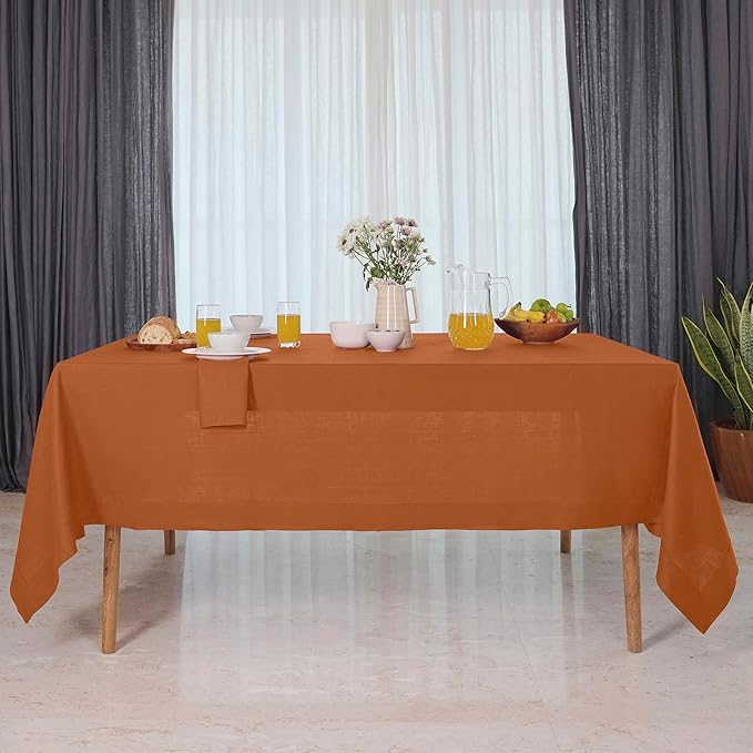 D'Moksha Homes Rust Linen Tablecloth 60 x 144 Inch - 100% Pure Linen Table Cloth for Rectangle Tables - Machine Washable Tablecloth for Spring, Easter