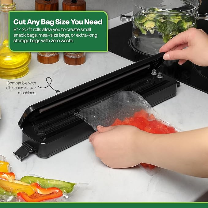 Vacuum Sealer Bag - Pack of 3 Rolls | 8inch x 20 Feet | Commercial Grade BPA Free Food Storage Bags for Storage & Sous Vide | Customized Size Heavy Duty & Freezer Safe Vac Bags for Storage