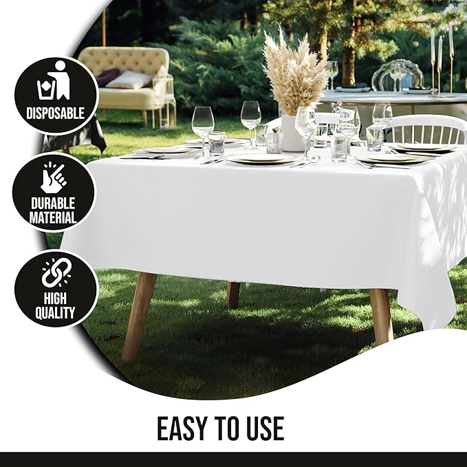 Party Solids 12-Pack White Square Plastic Disposable Tablecloth ??Size: 70 횞 70 Inches ??Square Table Cover for Parties, Picnics & Formal Events