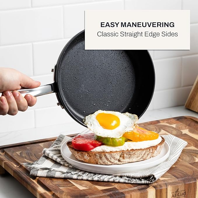 All-Clad HA1 Hard Anodized Nonstick Fry Pan Set ??3-Piece Cookware, 8", 10", 12" Skillets with Lid, Induction Compatible, Oven Safe to 500째F, Lid Safe to 350째F, Black