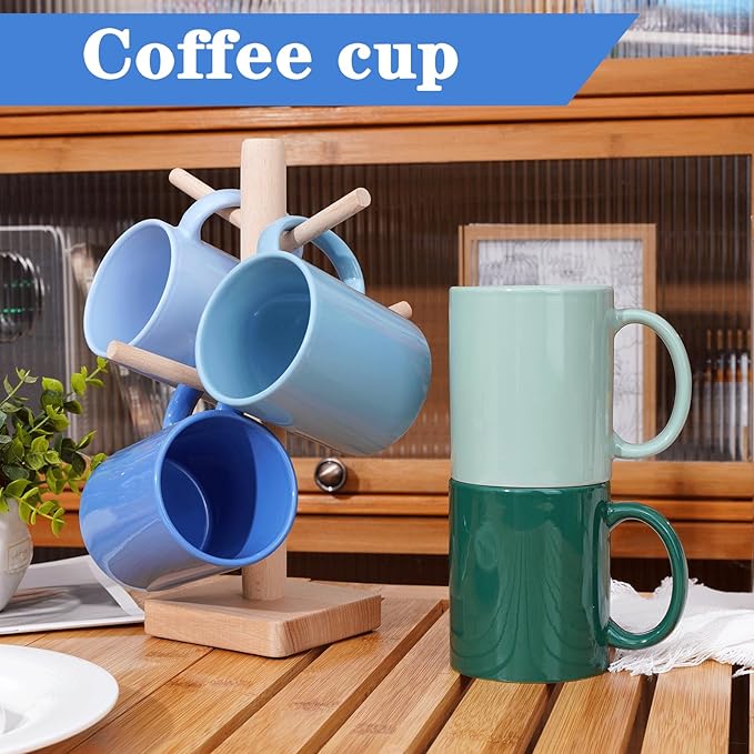 Multi-Coloured Ceramic Mugs Set of 6-11.2 oz / 330ml -Coffee Mugs-Cappuccino-Tea Cups- Hot Chocolate Cups (Cool Color, Large)