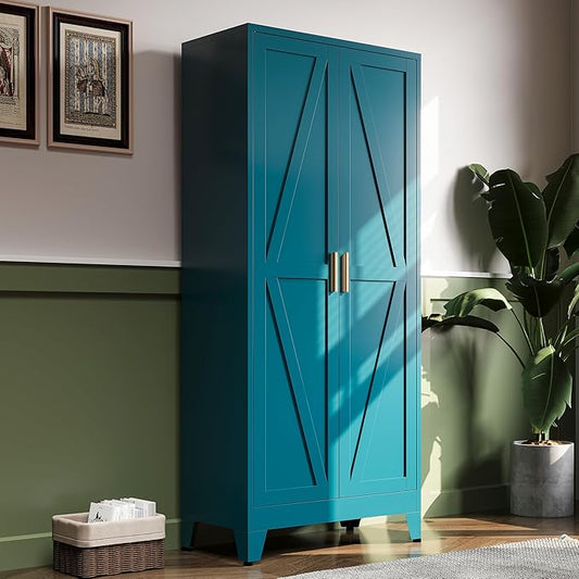 61" H Blue Metal Pantry Cabinet with Doors,Freestanding Kitchen Pantry Cabinet,Farmhouse Food Storage Cabinets,Tall and Large Pantry Cabinets for Kitchen, Dining Room, Living Room